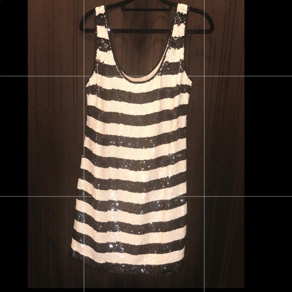 NWT Trina Turk Black & White Sequin Striped Dress